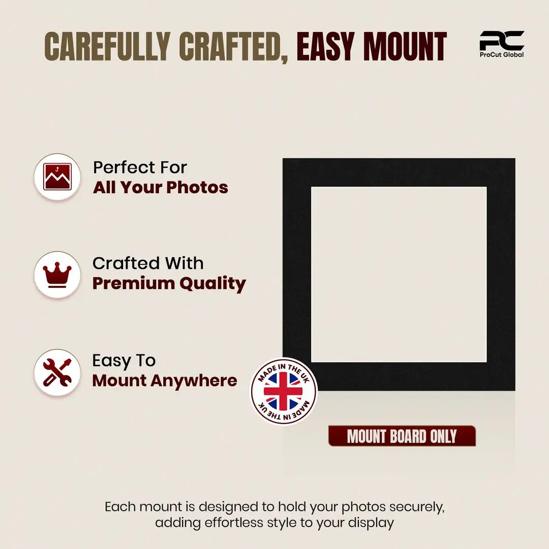 Black 8x8" Picture Mount With 6x6" Aperture | Acid-Free Picture Mount Board thumbnail 8