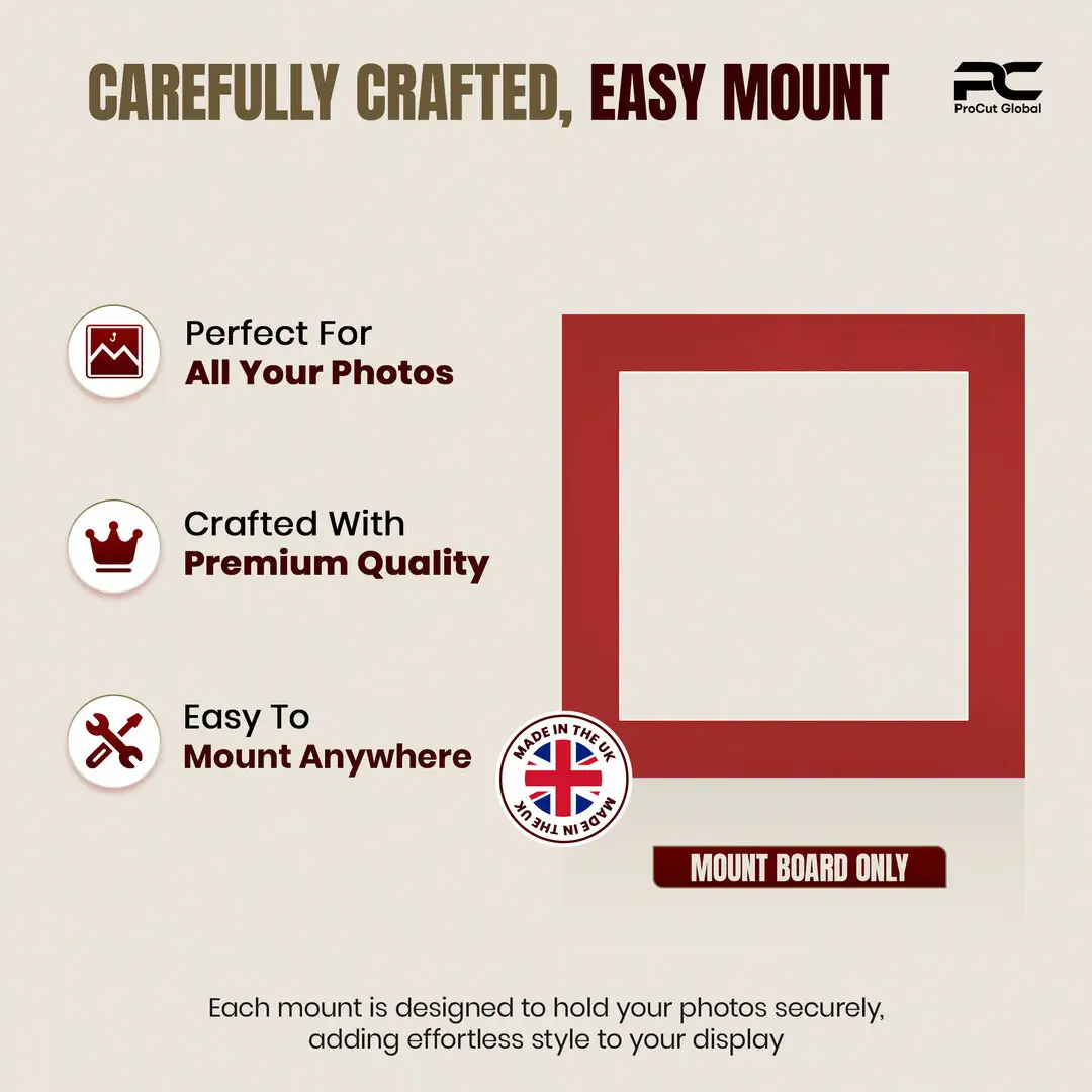 Crimson 8x8" Picture Mount With 6x6" Aperture | Acid-Free Mat Board For Picture Frames thumbnail 8