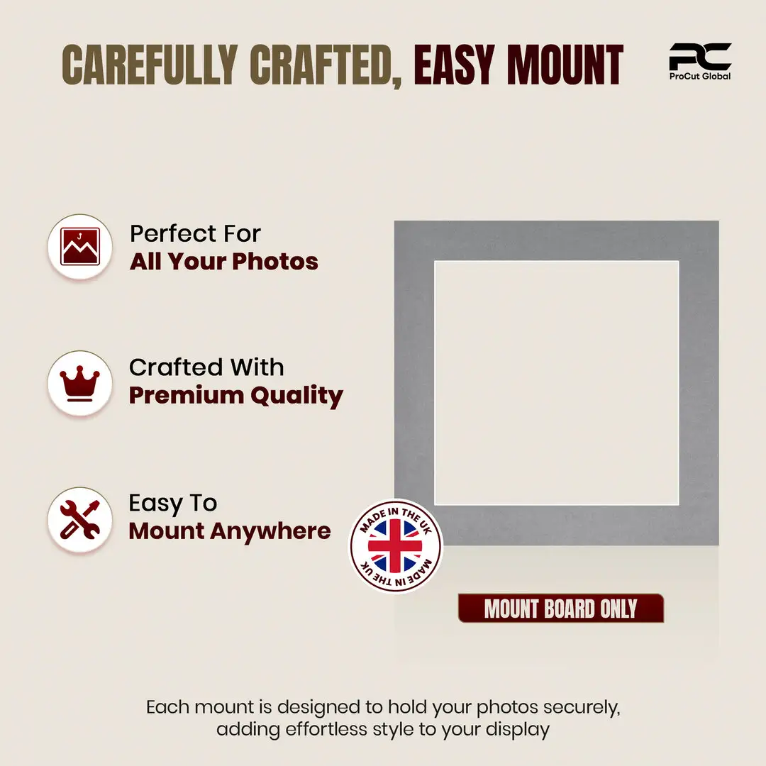 Mid Grey 8x8" Picture Mount With 6x6" Aperture | Acid-Free Picture Mount Board thumbnail 8