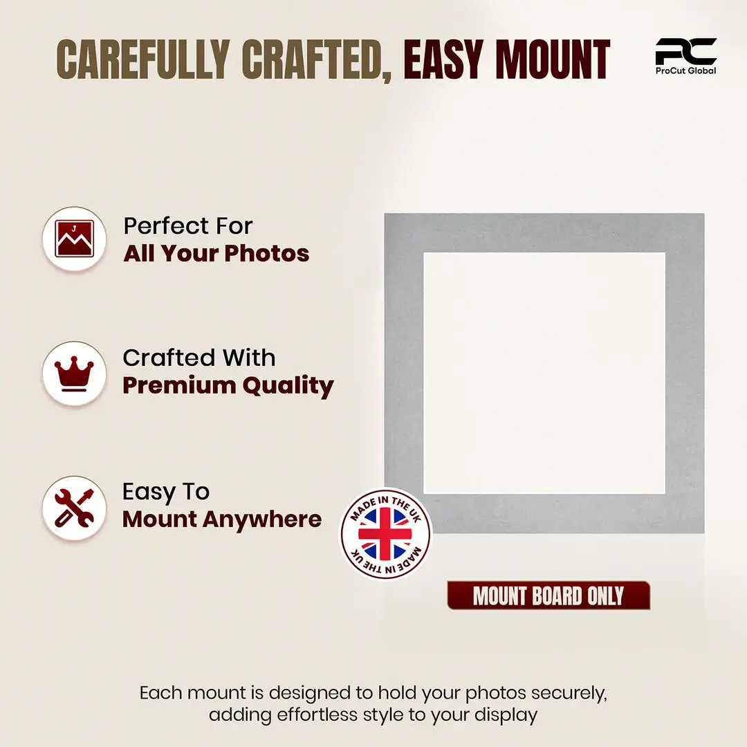 Silver 8x8" Picture Mount With 6x6" Aperture | Acid-Free Picture Mount Board thumbnail 8