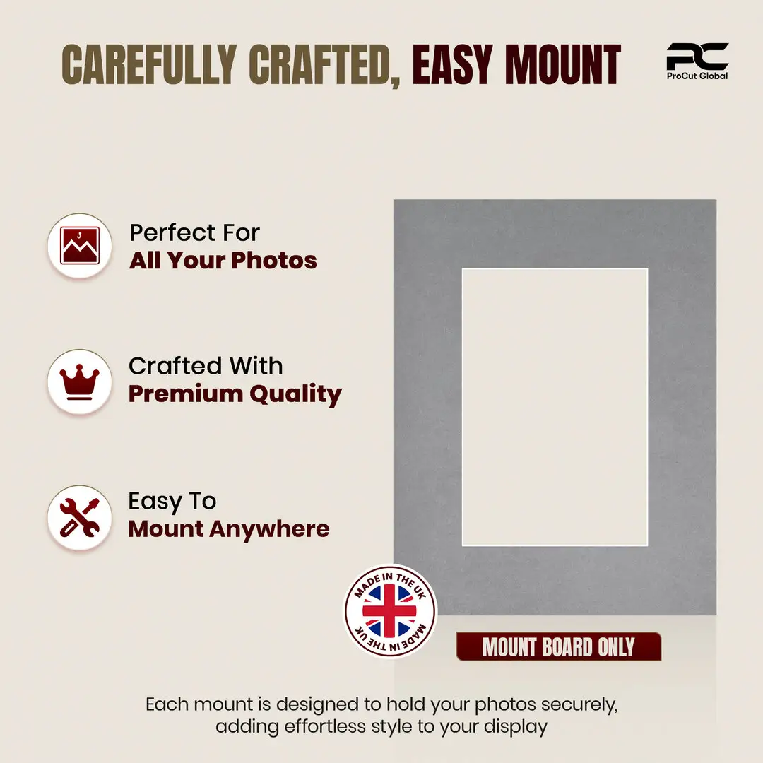 Mid Grey 9x7" Picture Mount With 6x4" Aperture | Acid-Free Picture Mount Board thumbnail 8