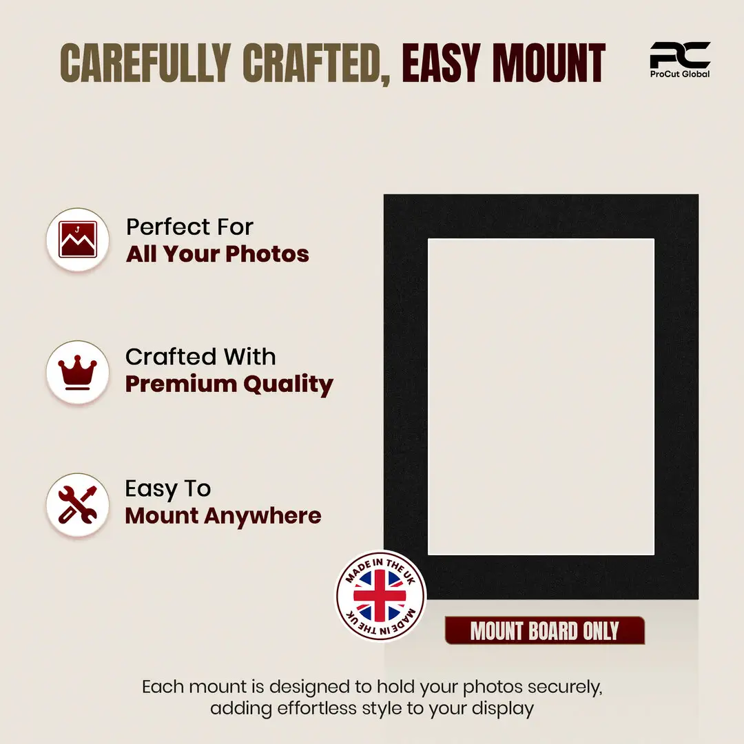 Black 9x7" Picture Mount With 7x5" Aperture | Acid-Free Mat Board For Picture Frames thumbnail 8