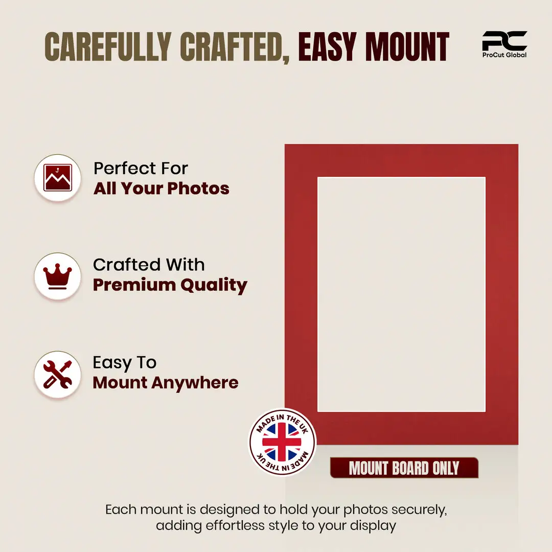 Crimson 9x7" Picture Mount With 7x5" Aperture | Acid-Free Mat Board For Photos & Artwork thumbnail 8