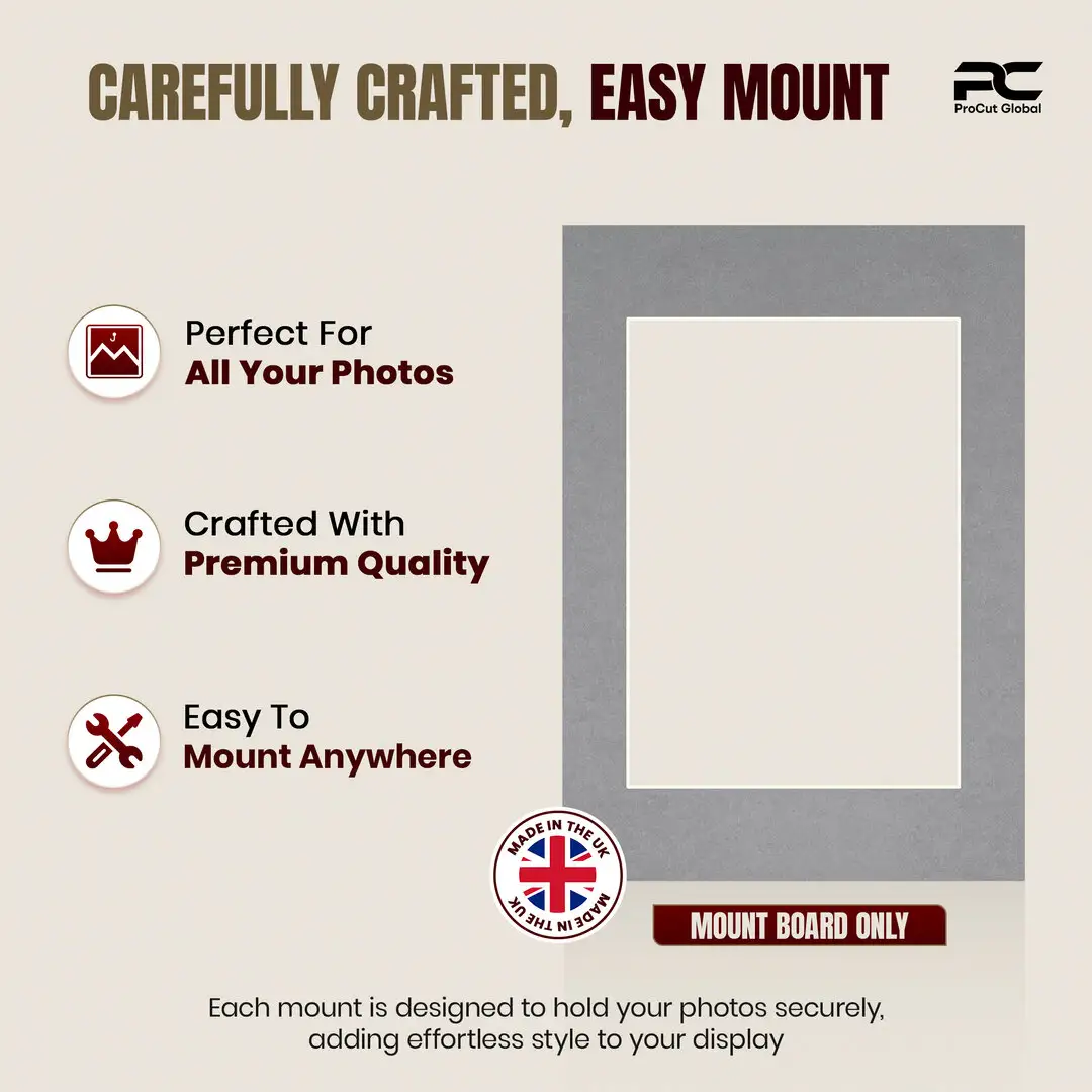Mid Grey A1 Picture Mount With A2 Aperture | Acid-Free Mat Board For Picture Frames thumbnail 8