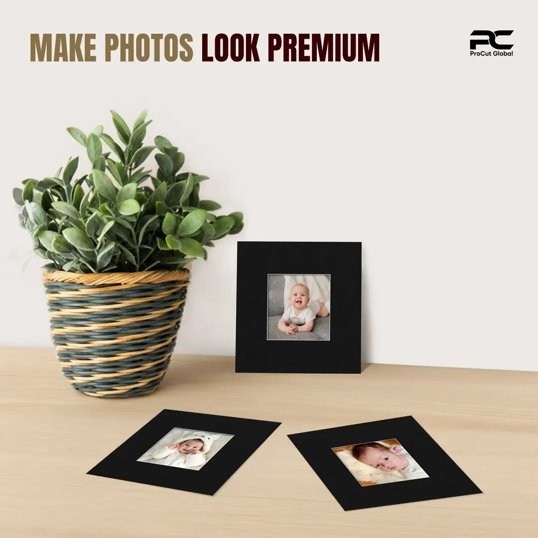 Black 10x10" Picture Mount With 5x5" Aperture | Acid-Free Mat Board For Photos & Artwork thumbnail 2