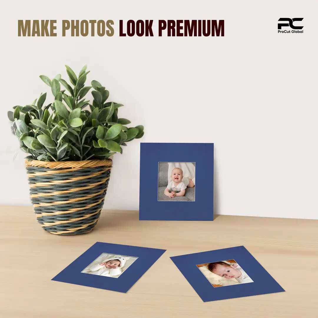 Blue 10x10" Picture Mount With 5x5" Aperture | Acid-Free Mat Board For Picture Frames thumbnail 2