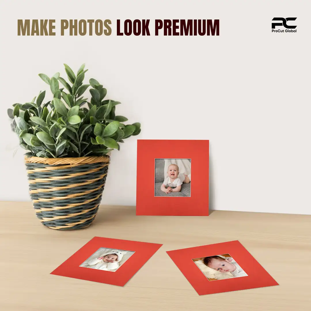 Poppy Red 10x10" Picture Mount With 5x5" Aperture | Acid-Free Mat Board For Picture Frames thumbnail 2