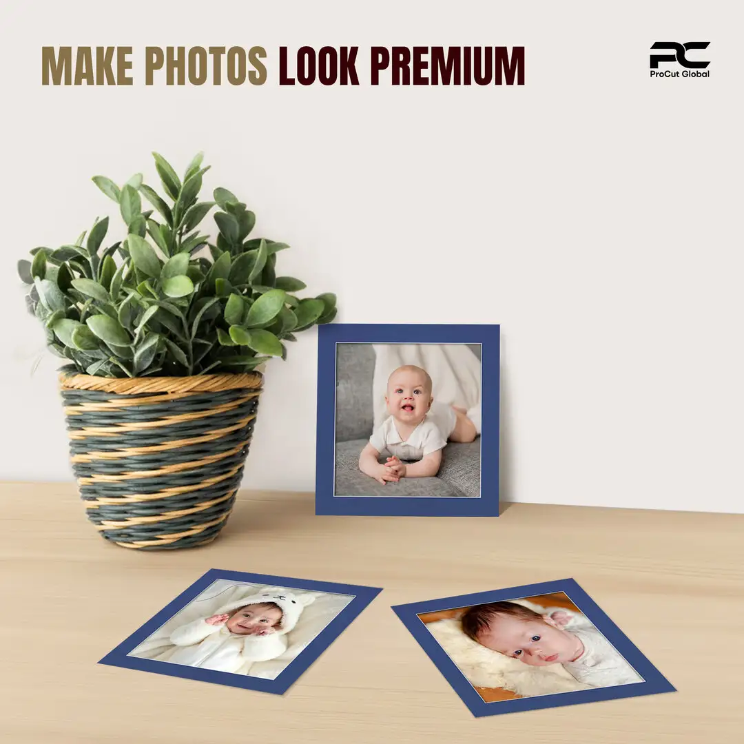 Blue 10x10" Picture Mount With 8x8" Aperture | Acid-Free Picture Mount Board thumbnail 2