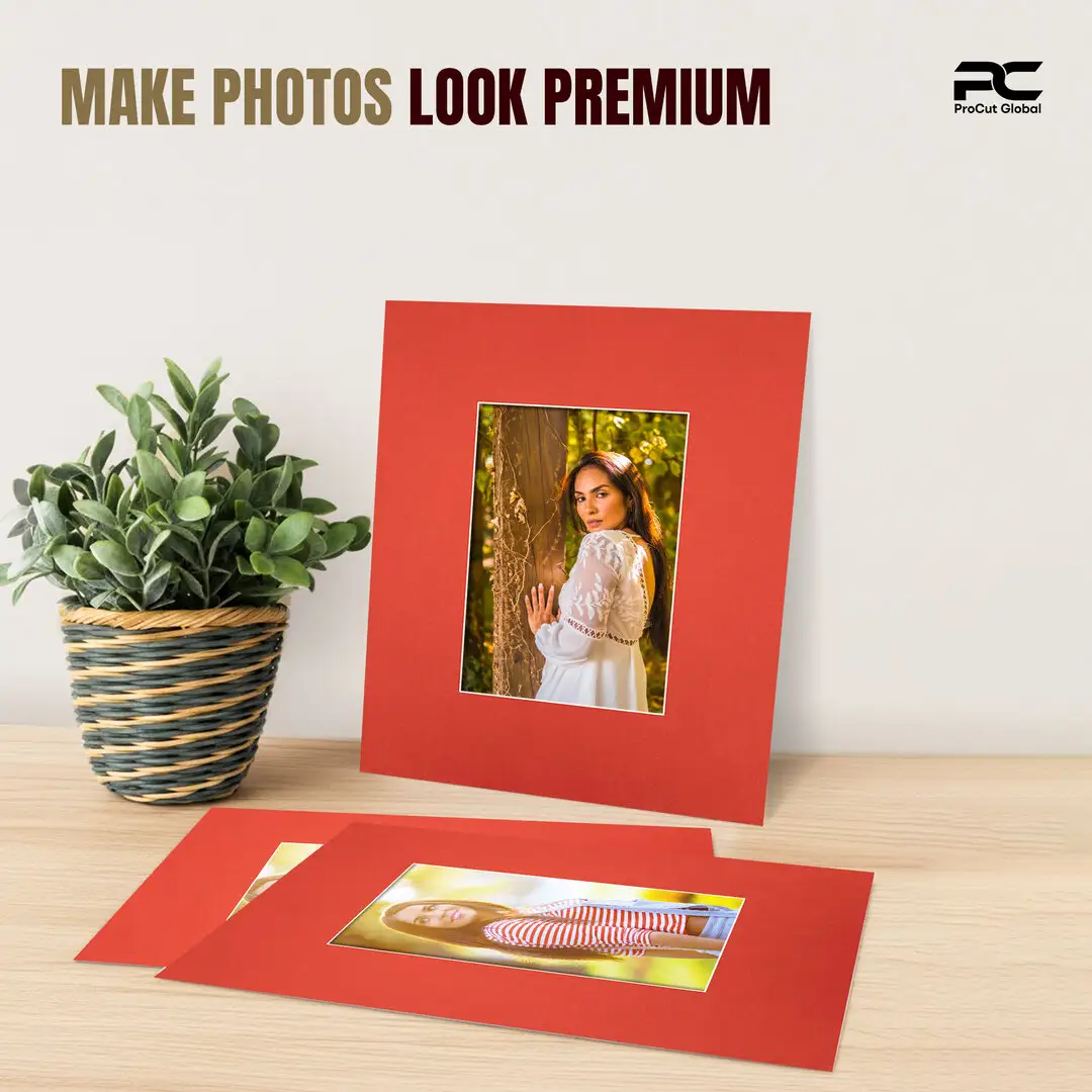 Poppy Red 10x8" Picture Mount With 6x4" Aperture | Acid-Free Mat Board For Picture Frames thumbnail 2