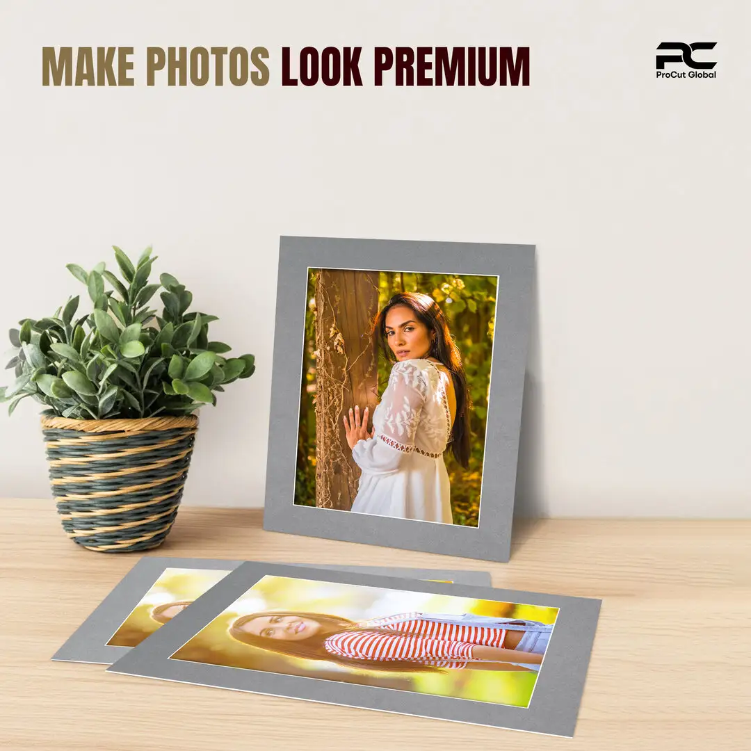 Mid Grey 10x8" Picture Mount With 8x6" Aperture | Acid-Free Mat Board For Picture Frames thumbnail 2