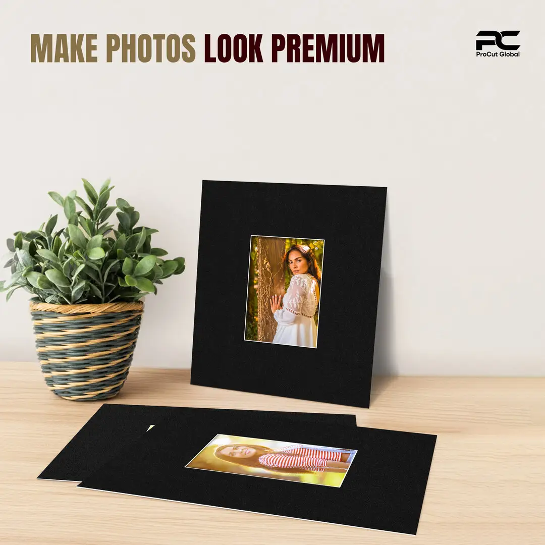 Black 12x10" Picture Mount With 6x4" Aperture | Acid-Free Mat Board For Picture Frames thumbnail 2