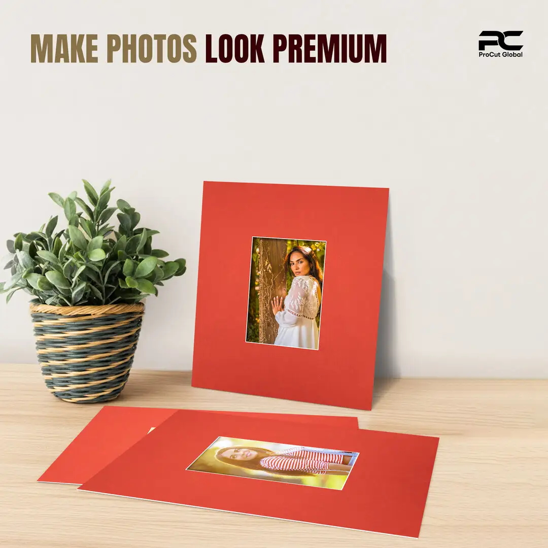 Poppy Red 12x10" Picture Mount With 6x4" Aperture | Acid-Free Mat Board For Picture Frames thumbnail 2