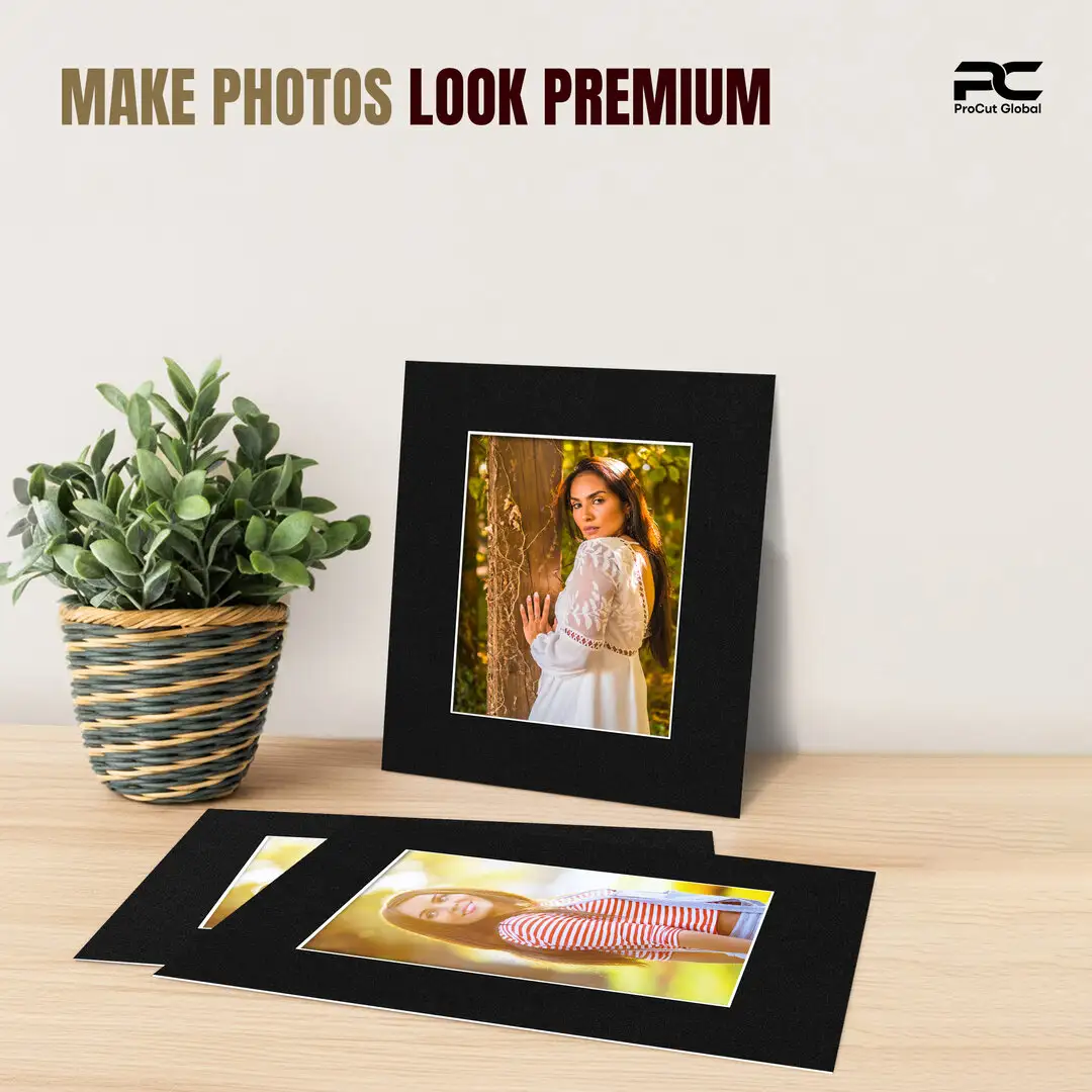 Black 12x10" Picture Mount With 8x6" Aperture | Acid-Free Mat Board For Picture Frames thumbnail 2