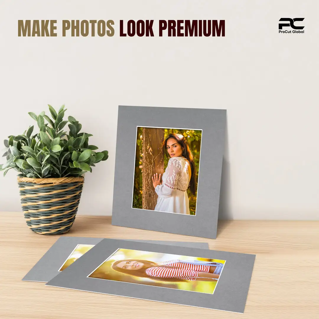 Mid Grey 12x10" Picture Mount With 8x6" Aperture | Acid-Free Picture Mount Board thumbnail 2