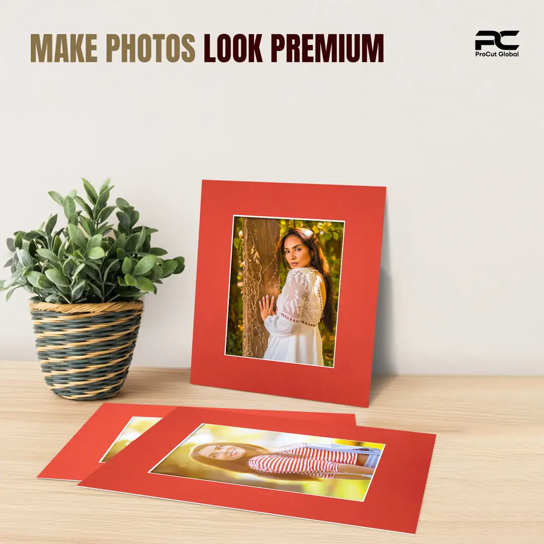 Poppy Red 12x10" Picture Mount With 8x6" Aperture | Acid-Free Mat Board For Picture Frames thumbnail 2