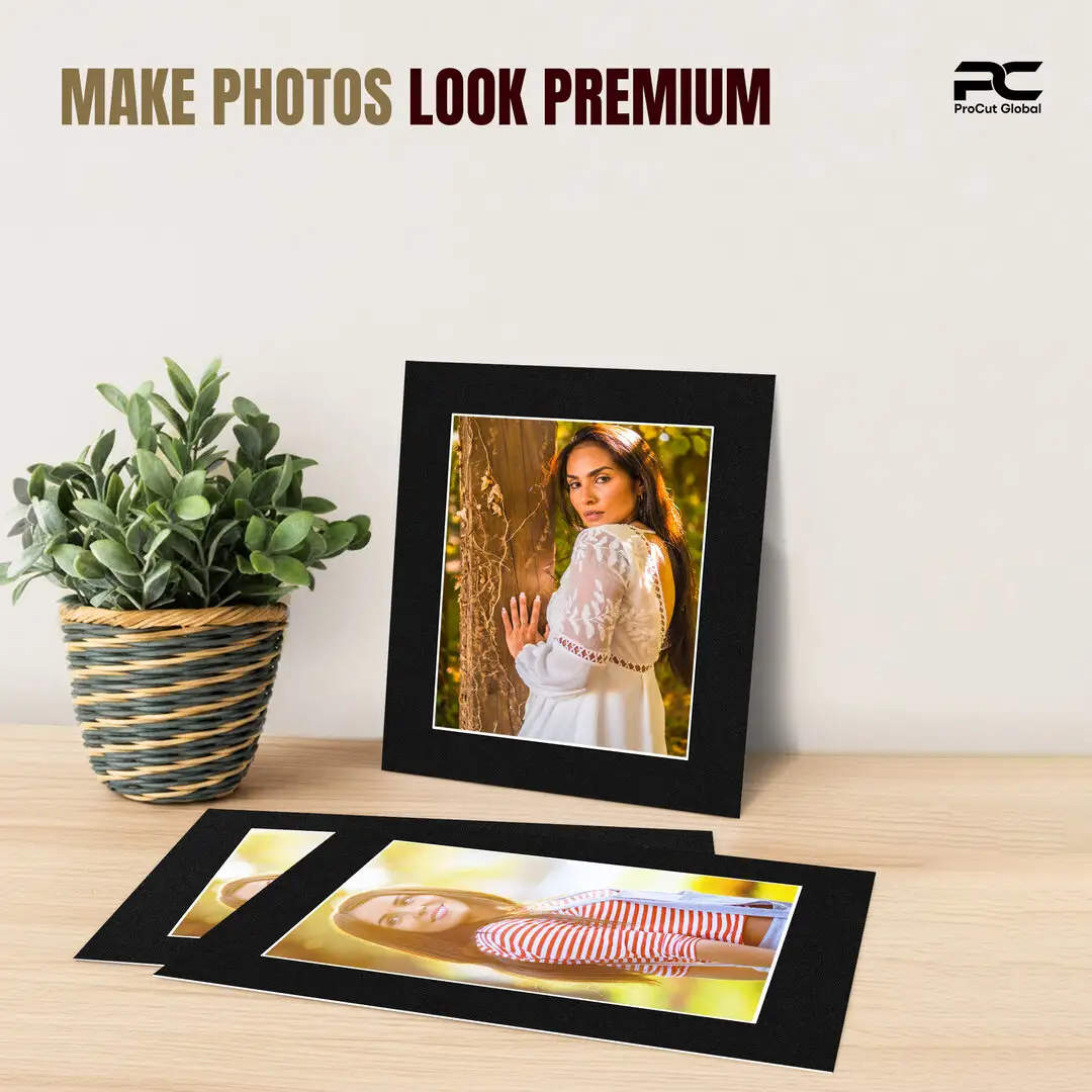 Black 12x10" Picture Mount With 9x7" Aperture | Acid-Free Picture Mount Board thumbnail 2