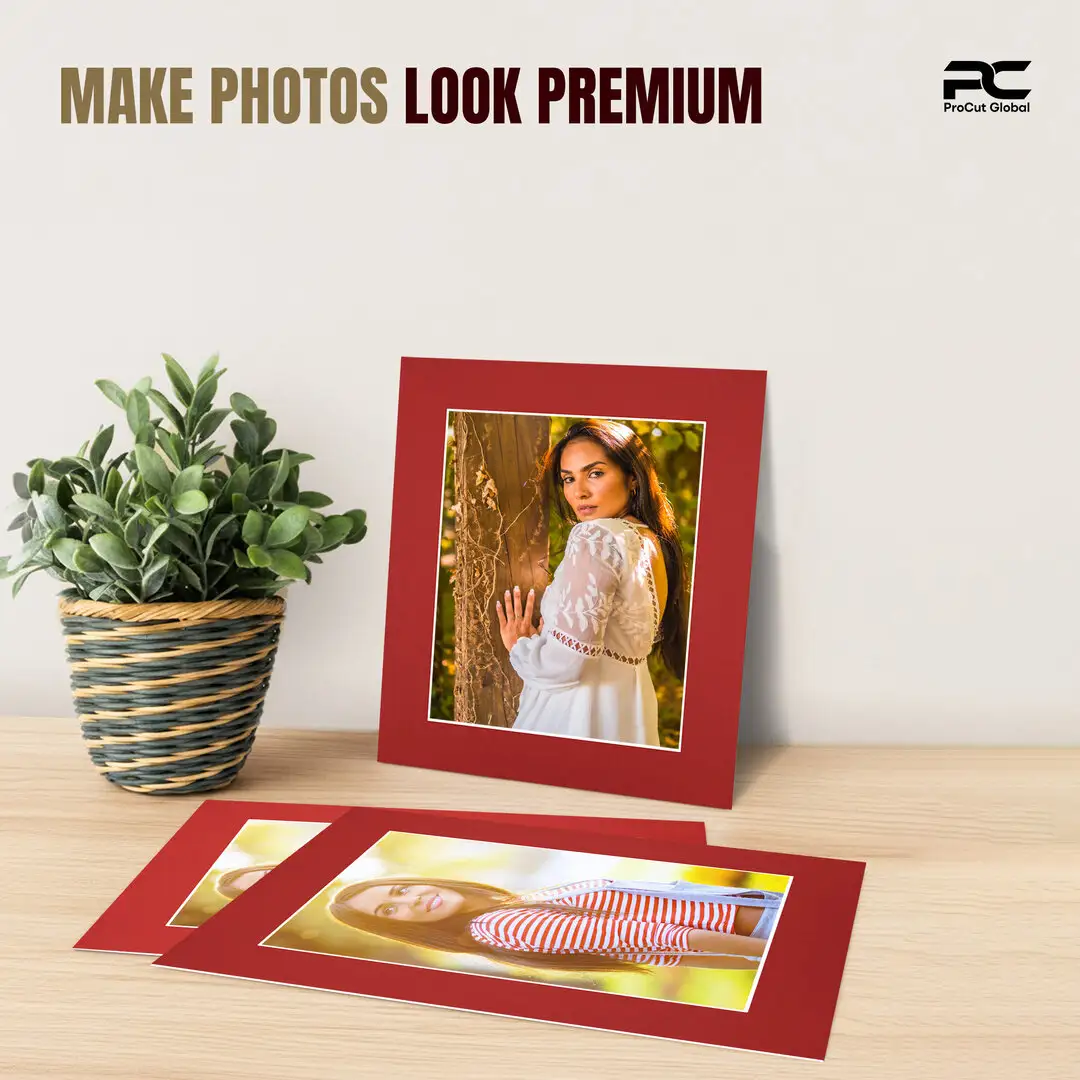 Crimson 12x10" Picture Mount With 9x7" Aperture | Acid-Free Picture Mount Board thumbnail 2