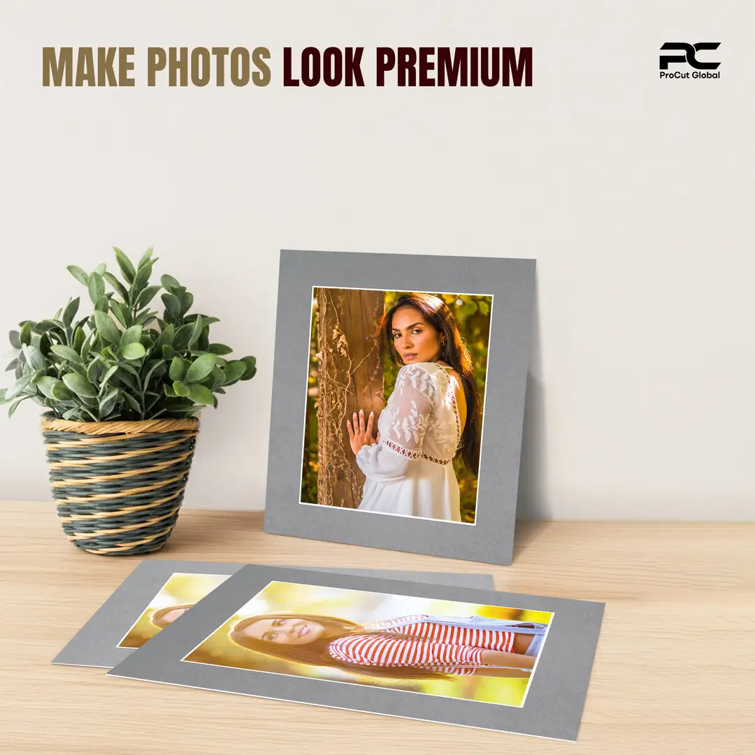 Mid Grey 12x10" Picture Mount With 9x7" Aperture | Acid-Free Mat Board For Photos & Artwork thumbnail 2