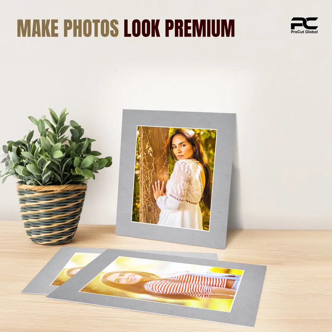 Silver 12x10" Picture Mount With 9x7" Aperture | Acid-Free Mat Board For Picture Frames thumbnail 2