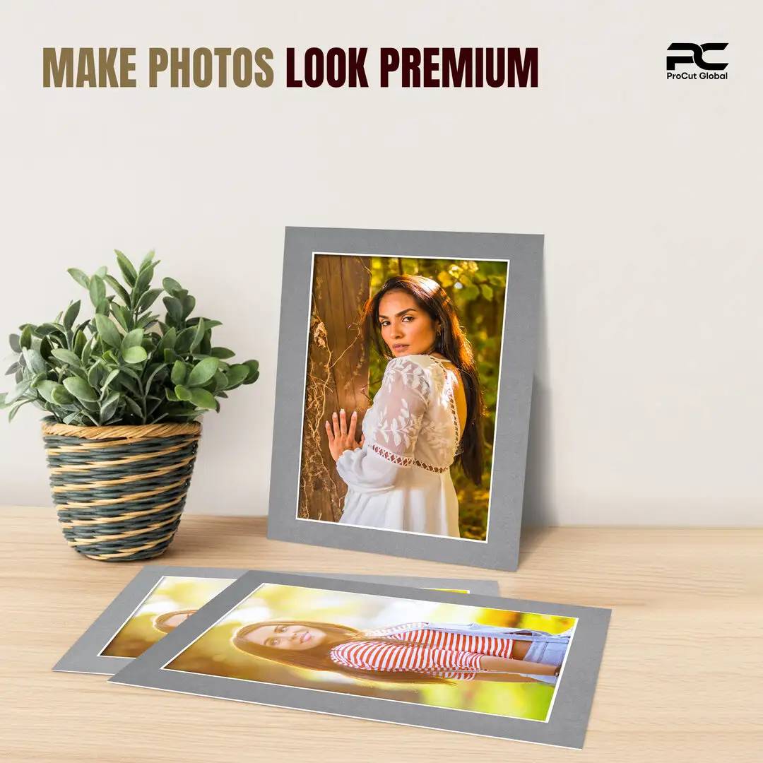 Mid Grey 14x11" Picture Mount With A4 Aperture | Acid-Free Picture Mount Board thumbnail 2