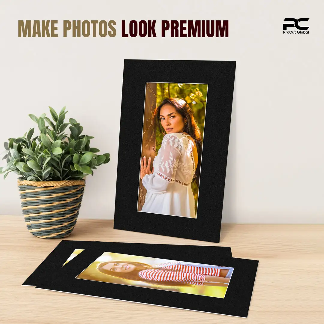 Black 16x9" Picture Mount With 12x5" Aperture | Acid-Free Picture Mount Board thumbnail 2