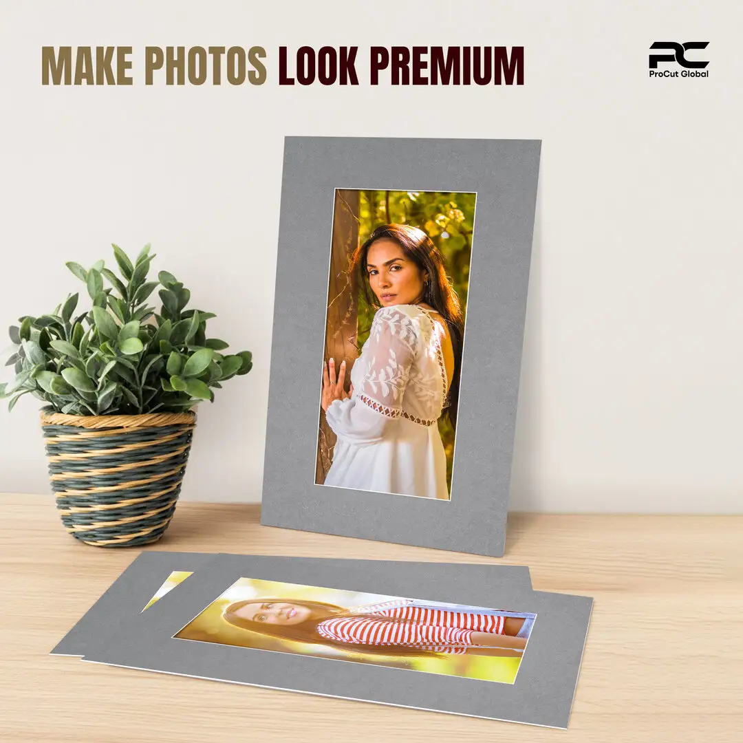 Mid Grey 16x9" Picture Mount With 12x5" Aperture | Acid-Free Mat Board For Photos & Artwork thumbnail 2