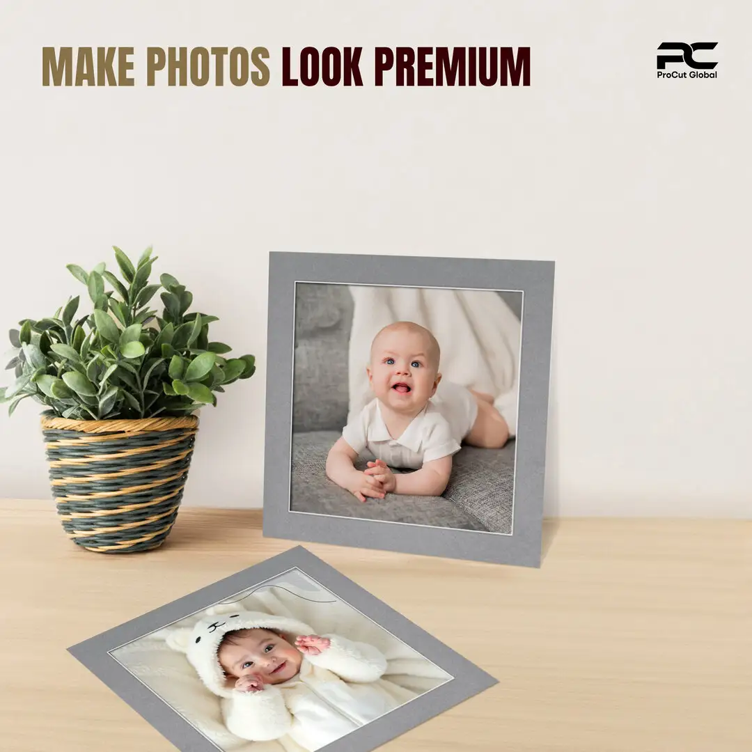 Mid Grey 40x40cm Picture Mount With 30x30cm Aperture | Acid-Free Mat Board For Picture Frames thumbnail 2