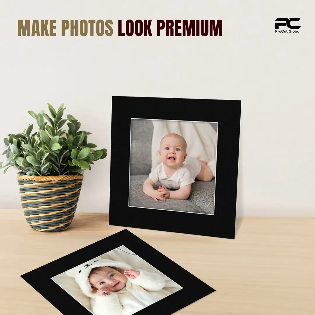 Black 60x60cm Picture Mount With 40x40cm Aperture | Acid-Free Picture Mount Board thumbnail 2