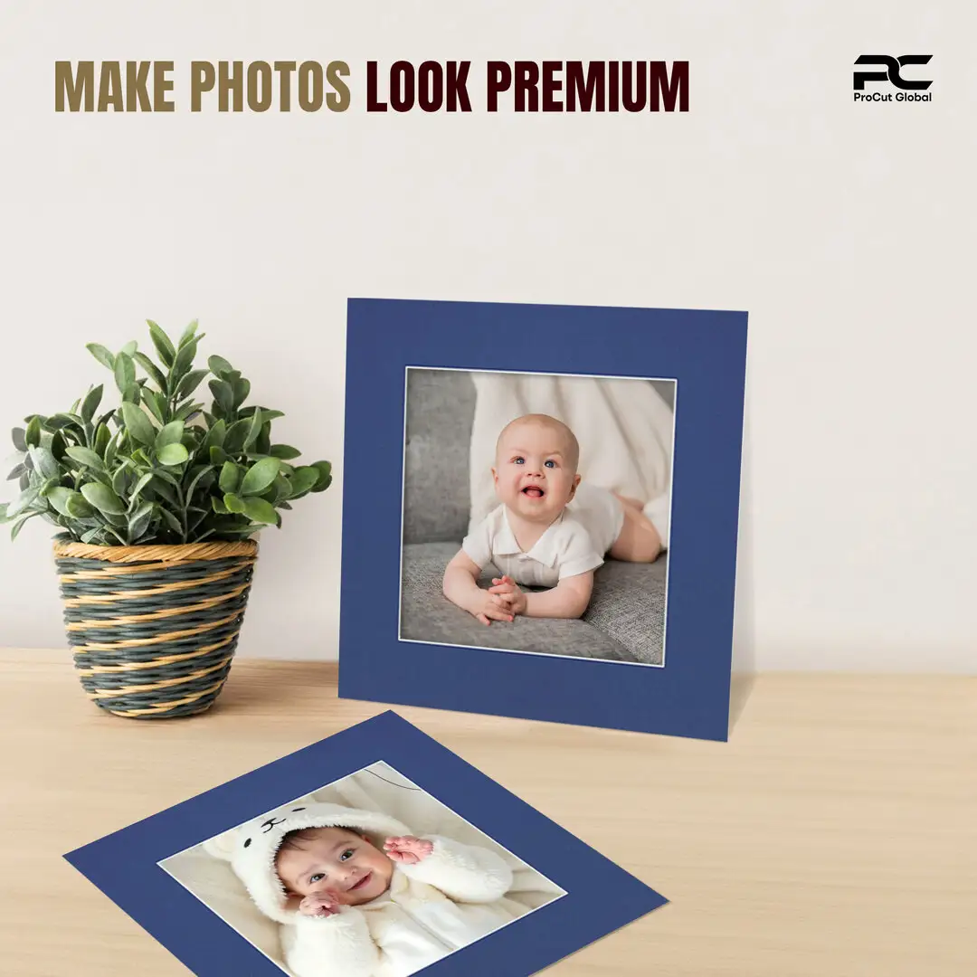 Blue 60x60cm Picture Mount With 40x40cm Aperture | Acid-Free Mat Board For Picture Frames thumbnail 2
