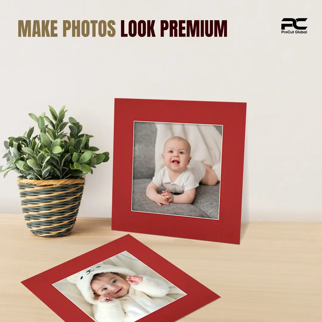Crimson 60x60cm Picture Mount With 40x40cm Aperture | Acid-Free Picture Mount Board thumbnail 2