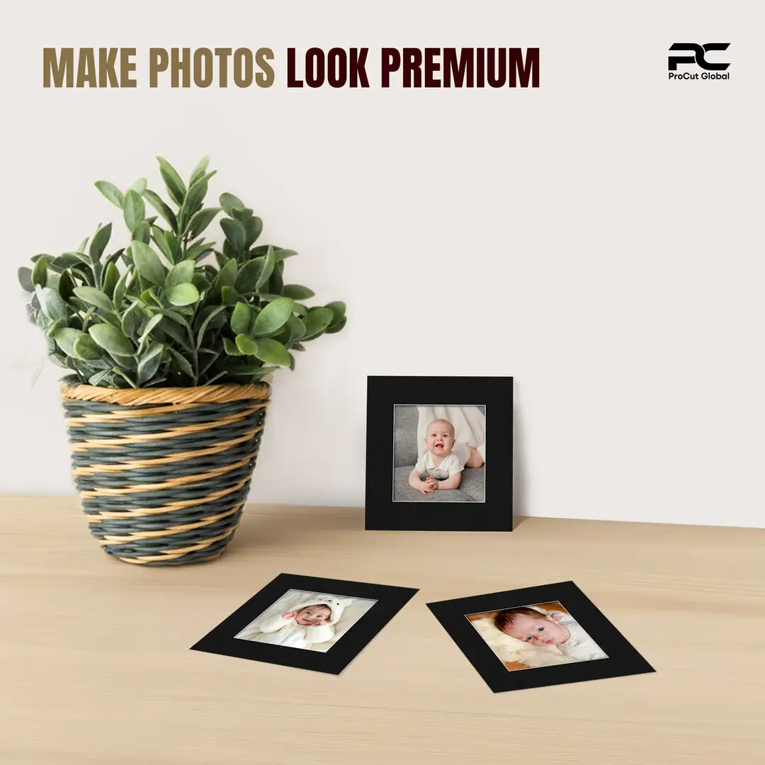 Black 8x8" Picture Mount With 5x5" Aperture | Acid-Free Mat Board For Picture Frames thumbnail 2