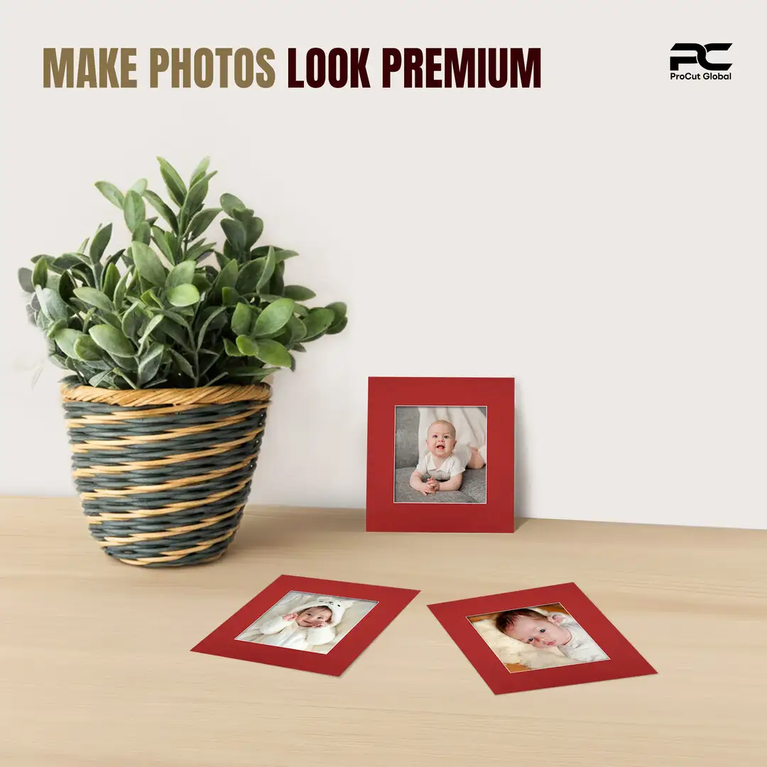 Crimson 8x8" Picture Mount With 5x5" Aperture | Acid-Free Picture Mount Board thumbnail 2