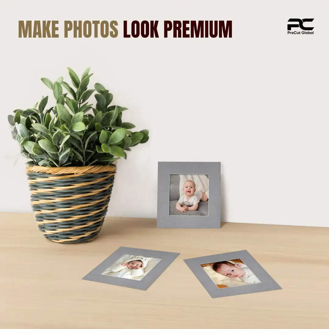 Mid Grey 8x8" Picture Mount With 5x5" Aperture | Acid-Free Mat Board For Picture Frames thumbnail 2