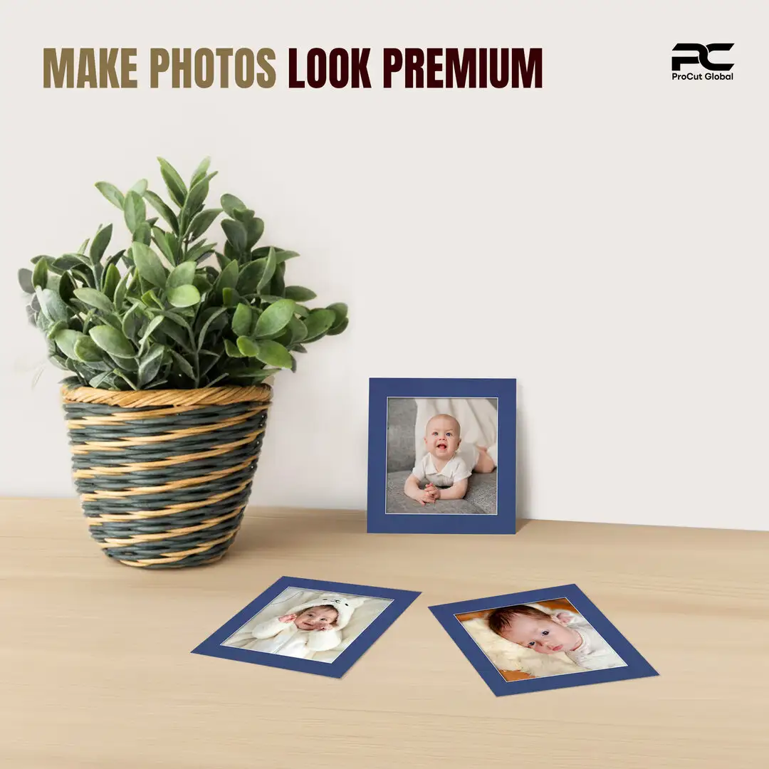 Blue 8x8" Picture Mount With 6x6" Aperture | Acid-Free Picture Mount Board thumbnail 2