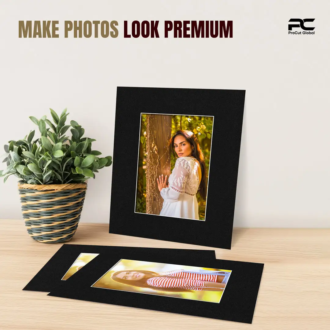 Black 9x7" Picture Mount With 6x4" Aperture | Acid-Free Mat Board For Photos & Artwork thumbnail 2