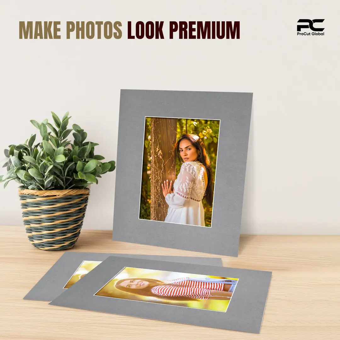 Mid Grey 9x7" Picture Mount With 6x4" Aperture | Acid-Free Picture Mount Board thumbnail 2