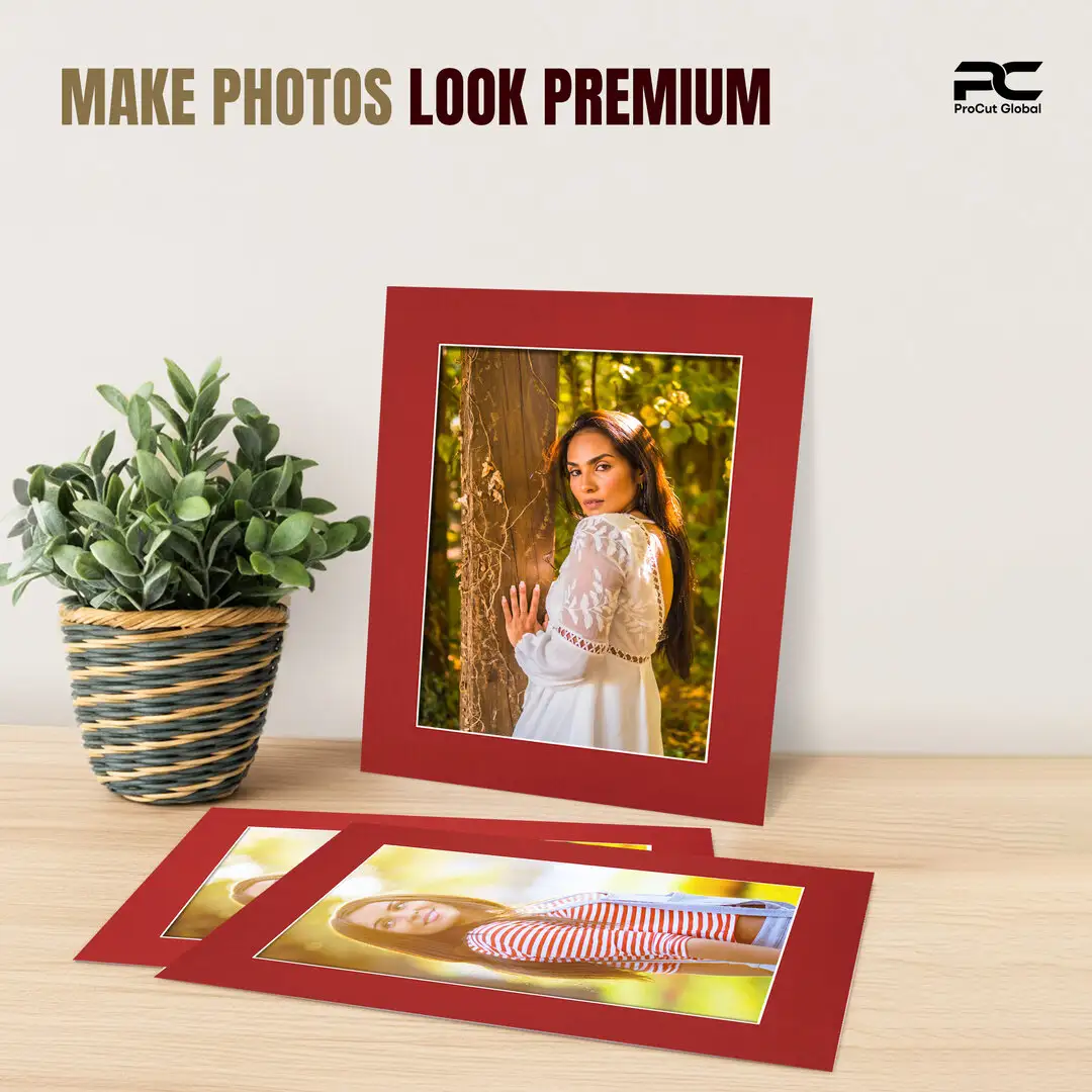 Crimson 9x7" Picture Mount With 7x5" Aperture | Acid-Free Mat Board For Photos & Artwork thumbnail 2