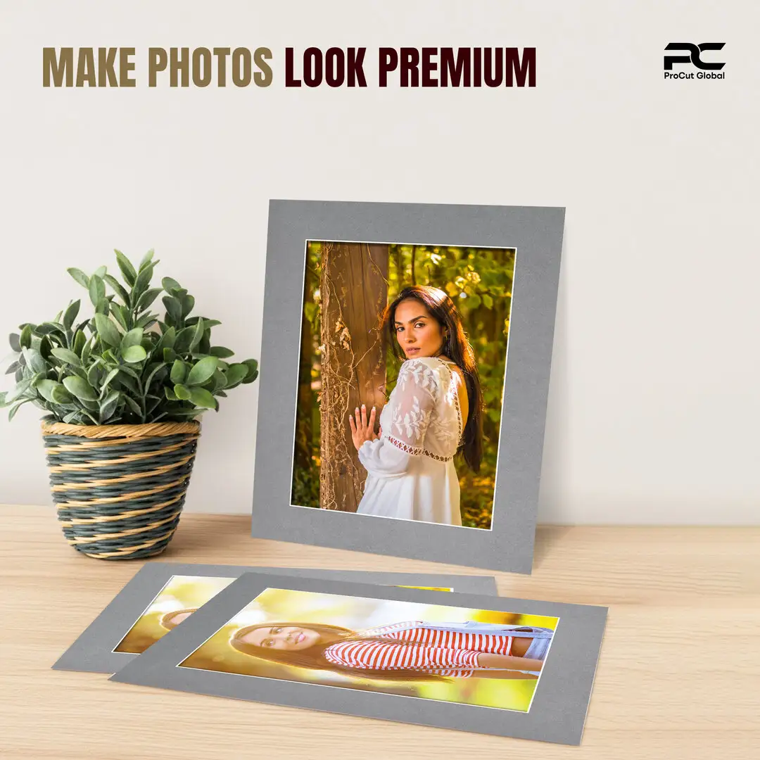 Mid Grey 9x7" Picture Mount With 7x5" Aperture | Acid-Free Picture Mount Board thumbnail 2