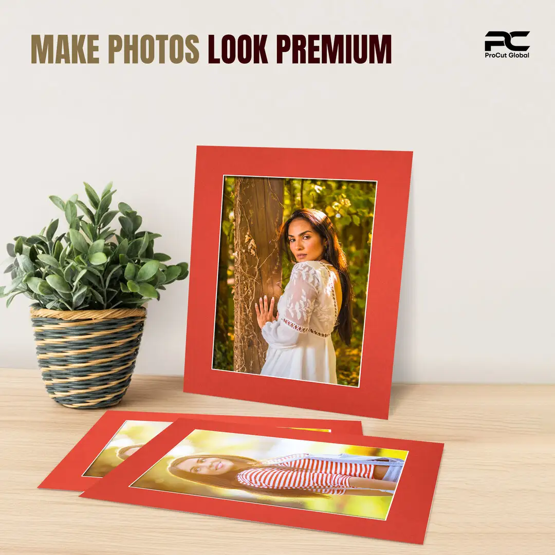 Poppy Red 9x7" Picture Mount With 7x5" Aperture | Acid-Free Mat Board For Picture Frames thumbnail 2