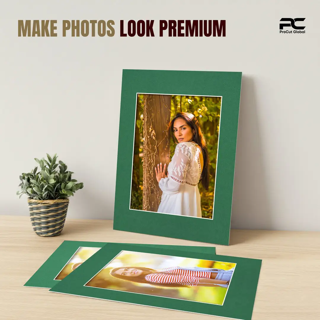 Emerald (Green) A1 Picture Mount With A2 Aperture | Acid-Free Mat Board For Picture Frames thumbnail 2