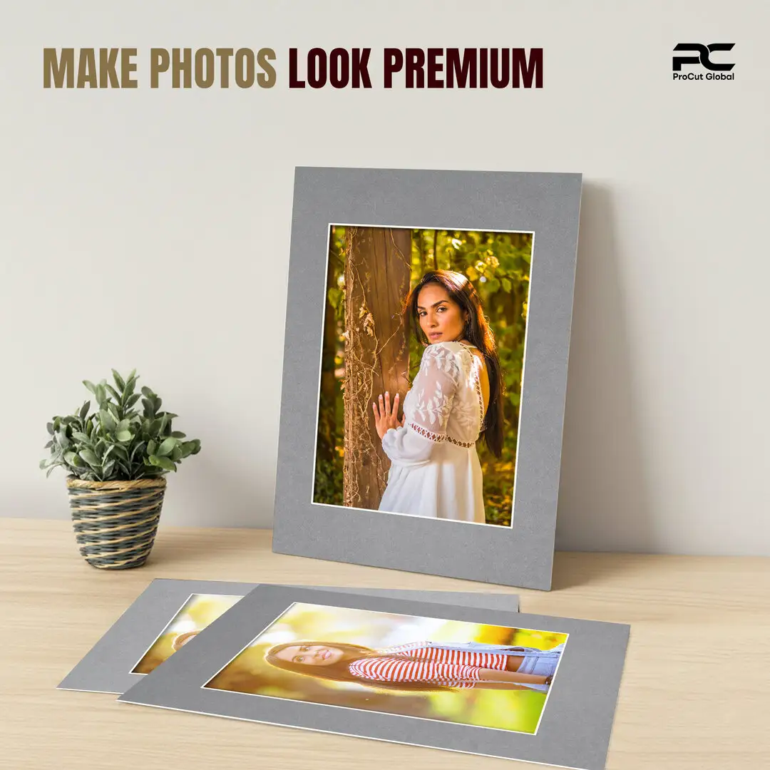 Mid Grey A1 Picture Mount With A2 Aperture | Acid-Free Mat Board For Picture Frames thumbnail 2
