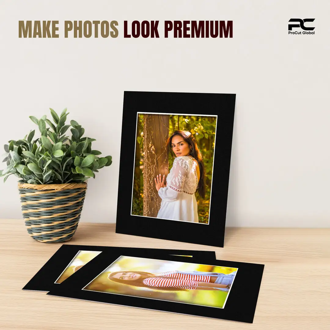 Black A4 Picture Mount With A5 Aperture | Acid-Free Mat Board For Photos & Artwork thumbnail 2