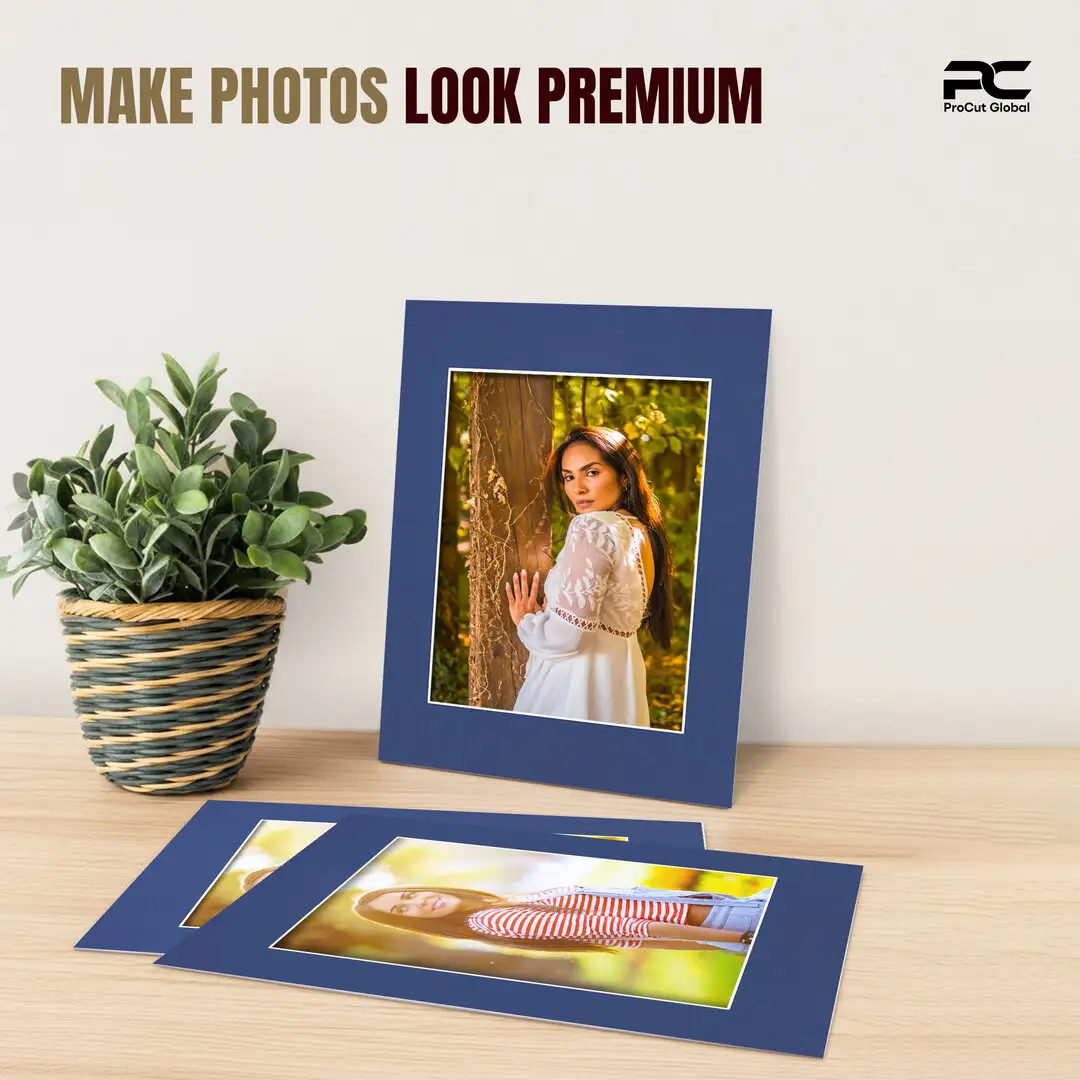 Blue A4 Picture Mount With A5 Aperture | Acid-Free Mat Board For Picture Frames thumbnail 2