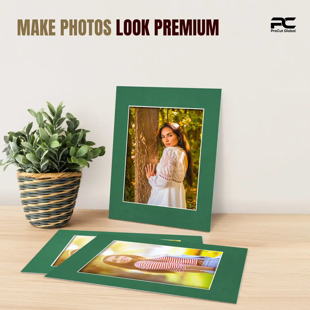 Emerald (Green) A4 Picture Mount With A5 Aperture | Acid-Free Mat Board For Picture Frames thumbnail 2