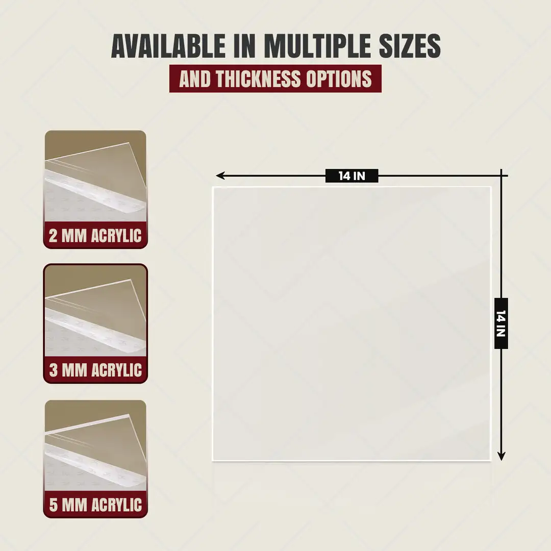 14x14" 5mm Acrylic Sheet For Picture Frames & DIY Projects | Beam Saw Cut, Durable & Clear thumbnail 2