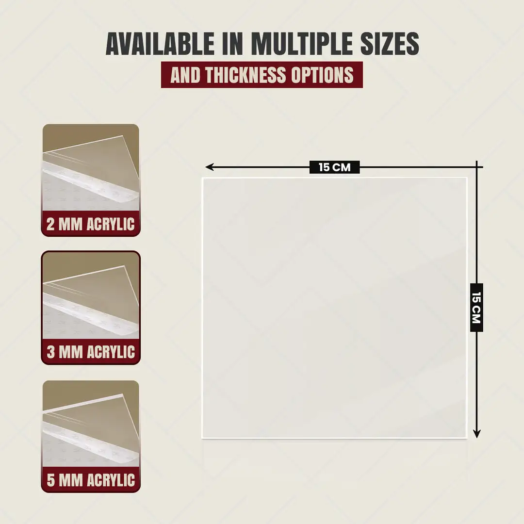 15x15cm 3mm Clear Acrylic Sheet For Picture Frames & DIY Projects | Beam Saw Cut Acrylic Panel thumbnail 2