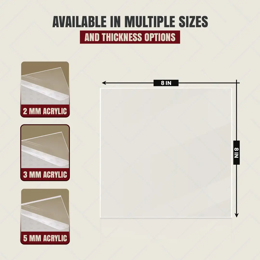 8x8" 5mm Acrylic Sheet For Picture Frames & DIY Projects | Beam Saw Cut, Durable & Clear thumbnail 2