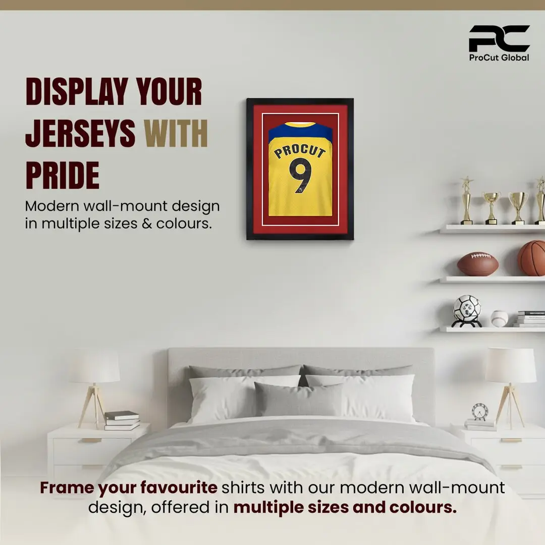 70x50cm Mat Black Football Shirt Frame With Crimson Mount And Perspex Front - Fits Football, Rugby, And Other Sports Jerseys thumbnail 6