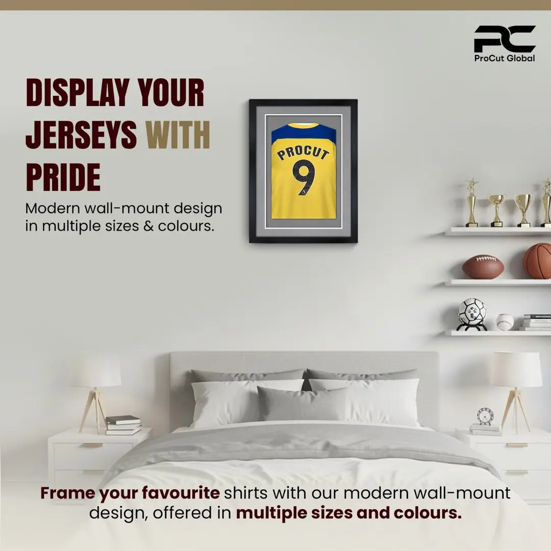 70x50cm Mat Black Football Shirt Frame With Mid Grey Mount And Perspex Front - Fits Football, Rugby, And Other Sports Jerseys thumbnail 6