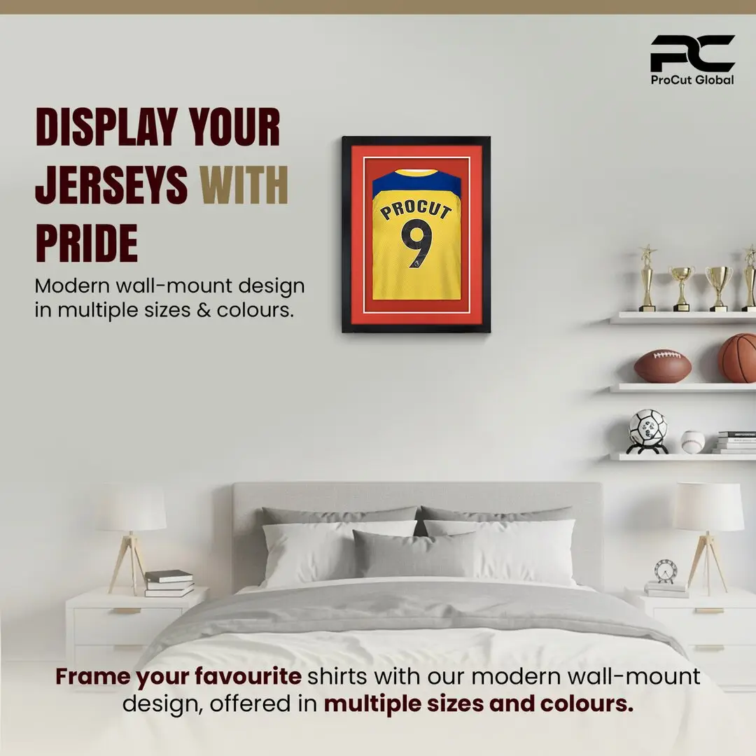 70x50cm Mat Black Football Shirt Frame With Poppy Red Mount And Perspex Front For Sports Jerseys thumbnail 6